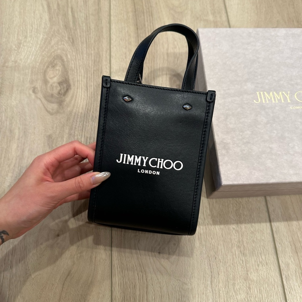 Jimmy Choo Mini N/S Tote Black Smooth Calf Leather and leather strap adjustable